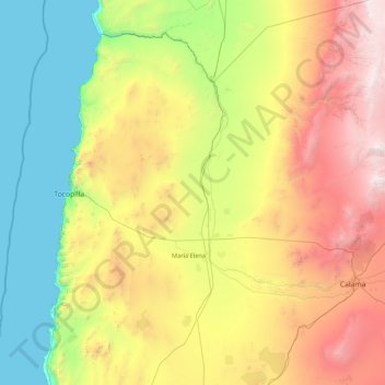 Topografische Karte Provincia de Tocopilla, Höhe, Relief