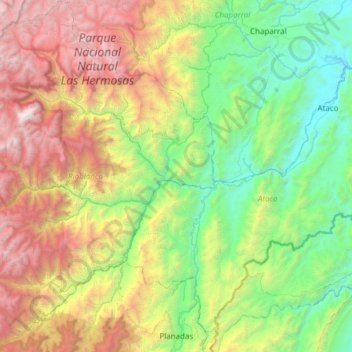 Topografische Karte Rioblanco, Höhe, Relief