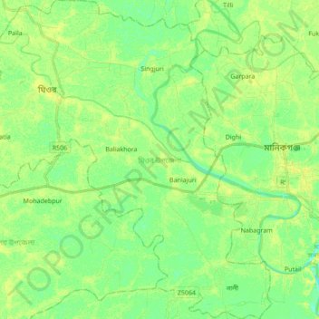 Topografische Karte ঘিওর উপজেলা, Höhe, Relief