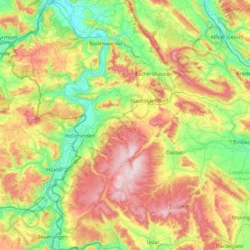 Topografische Karte Landkreis Holzminden, Höhe, Relief