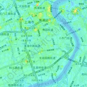 Topografische Karte Huangpu, Höhe, Relief