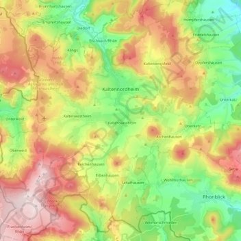Topografische Karte Kaltennordheim, Höhe, Relief