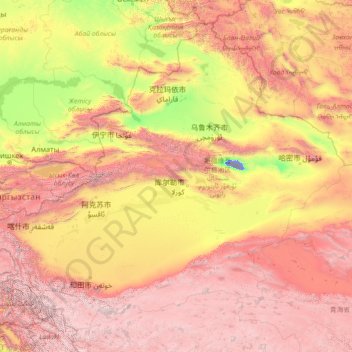 Topografische Karte Xinjiang, Höhe, Relief