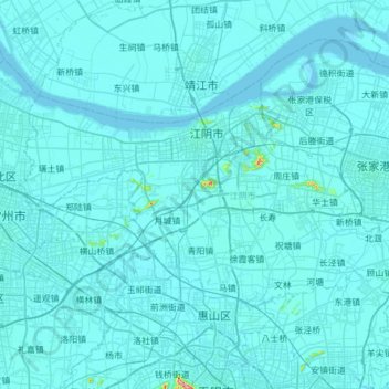 Topografische Karte Jiangyin, Höhe, Relief
