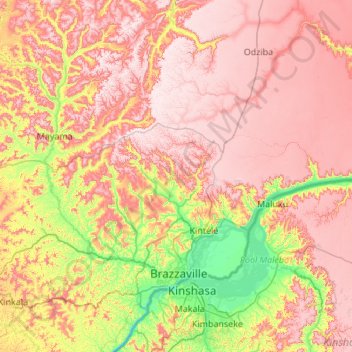 Topografische Karte Brazzaville, Höhe, Relief