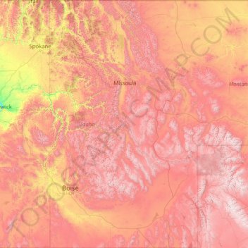 Topografische Karte Idaho, Höhe, Relief