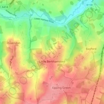 Topografische Karte Little Berkhamsted, Höhe, Relief