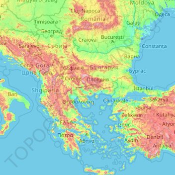 Topografische Karte Balkan, Höhe, Relief