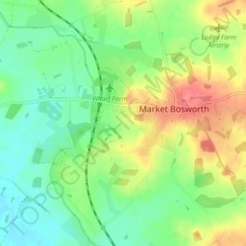 Topografische Karte Market Bosworth, Höhe, Relief