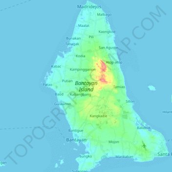Topografische Karte Bantayan Island, Höhe, Relief