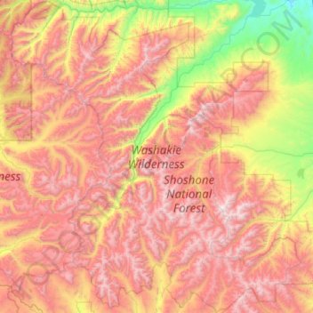 Topografische Karte Washakie Wilderness Area, Höhe, Relief