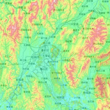 Topografische Karte Li River, Höhe, Relief