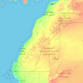Topografische Karte Westsahara, Höhe, Relief