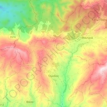 Topografische Karte Omodos, Höhe, Relief