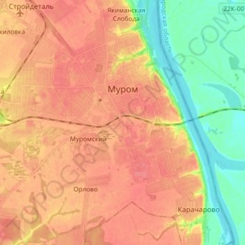 Topografische Karte Murom, Höhe, Relief