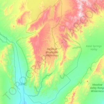 Topografische Karte Delamar Mountains Wilderness Area, Höhe, Relief