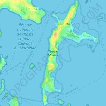 Topografische Karte Île-aux-Moines, Höhe, Relief