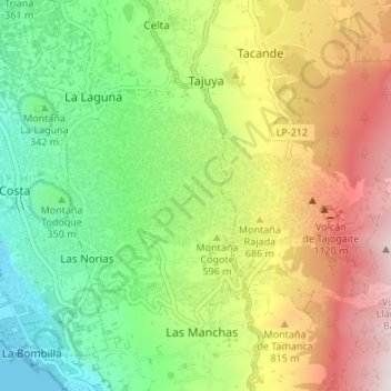 Topografische Karte Lava de la erupción del volcán Tajogaite-Cumbre Vieja / La Palma 2021, Höhe, Relief