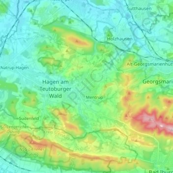 Topografische Karte Hagen am Teutoburger Wald, Höhe, Relief