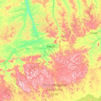 Topografische Karte Placas, Höhe, Relief