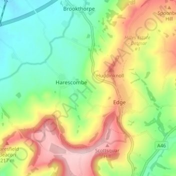 Topografische Karte Harescombe, Höhe, Relief