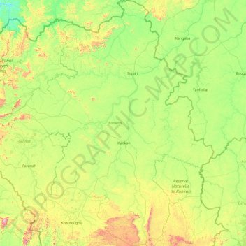 Topografische Karte Region Kankan, Höhe, Relief
