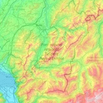 Topografische Karte Parc naturel régional Gruyère Pays-d'Enhaut, Höhe, Relief