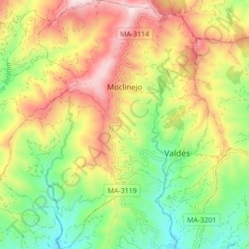 Topografische Karte Moclinejo, Höhe, Relief