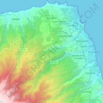 Topografische Karte Barlovento, Höhe, Relief
