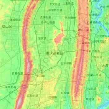 Topografische Karte Chongqing High-tech Zone, Höhe, Relief