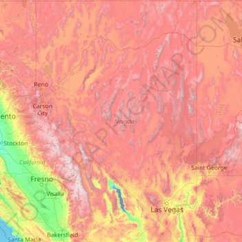 Topografische Karte Nevada, Höhe, Relief