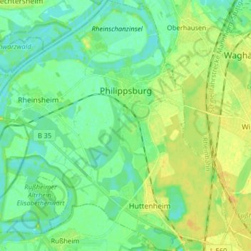Topografische Karte Philippsburg, Höhe, Relief