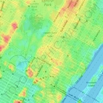Topografische Karte Upper East Side, Höhe, Relief