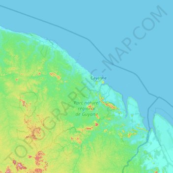 Topografische Karte Parc naturel régional de Guyane, Höhe, Relief