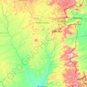 Topografische Karte Mutare, Höhe, Relief