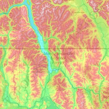 Topografische Karte Kootenay River, Höhe, Relief