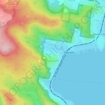 Topografische Karte Tascott, Höhe, Relief