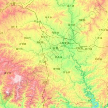 Topografische Karte 阳城县, Höhe, Relief