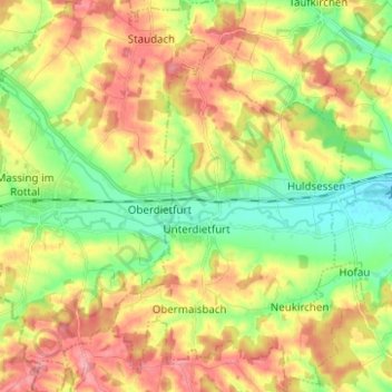 Topografische Karte Unterdietfurt, Höhe, Relief