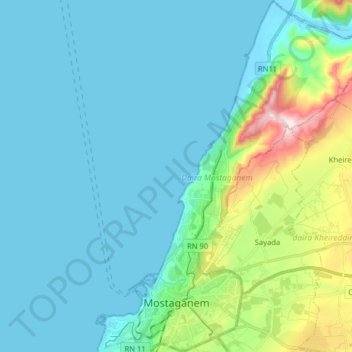 Topografische Karte Mostaganem, Höhe, Relief