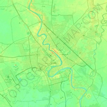 Topografische Karte Bagdad, Höhe, Relief