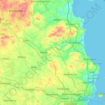 Topografische Karte County Meath, Höhe, Relief