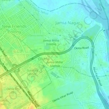 Topografische Karte Jamia Millia Islamia, Höhe, Relief