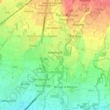 Topografische Karte Vimercate, Höhe, Relief