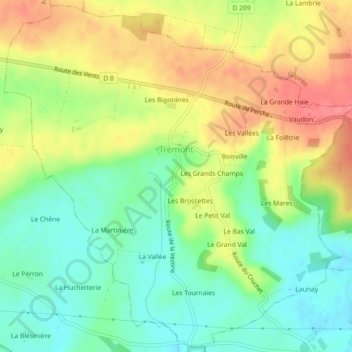 Topografische Karte Trémont, Höhe, Relief