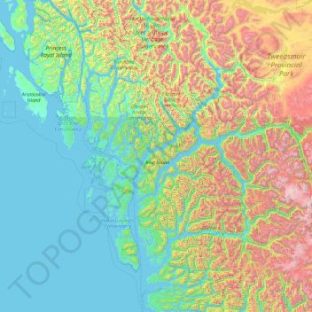 Topografische Karte Area A (Ocean Falls/Outer Coast), Höhe, Relief