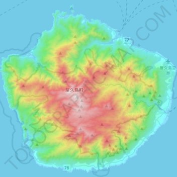 Topografische Karte 屋久島, Höhe, Relief