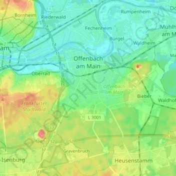Topografische Karte Offenbach am Main, Höhe, Relief