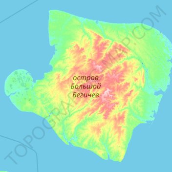 Topografische Karte Bolshoy Begichev Island, Höhe, Relief