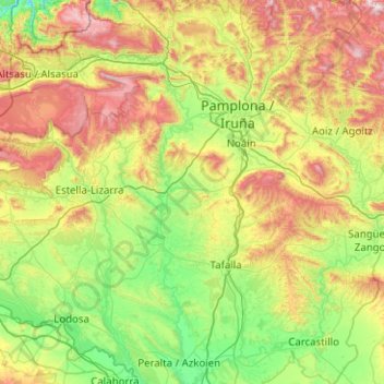 Topografische Karte Río Arga, Höhe, Relief